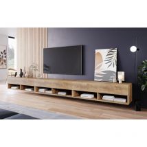 Muebles Slavic - Meuble tv 300 cm lowboard a, meuble télévision, sans éclairage led, coloris marron