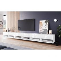 Muebles Slavic - Meuble tv 300 cm lowboard a, meuble télévision, éclairage led inclus, coloris blanc/blanc brillant