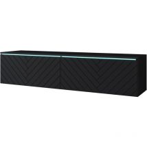 Muebles Slavic - Meuble tv Lowboard d 140 cm, meuble de télévision avec éclairage led, meuble de télévision suspendu, coloris noir à chevrons