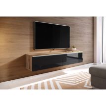 Muebles Slavic - Meuble Tv Lowboard D 140 Cm, Meuble Tv Sans Éclairage Led, Meuble Tv Suspendu, Couleur Wotan/noir Brillant