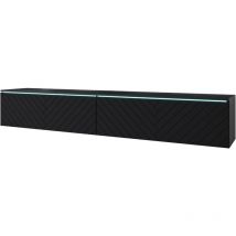 Muebles Slavic - Meuble tv Lowboard d 180 cm, meuble de télévision sans éclairage led, meuble de télévision suspendu, coloris noir à chevrons