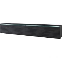 Muebles Slavic - Meuble tv Lowboard d 180 cm, meuble tv sans éclairage led, meuble tv suspendu, couleur noir ondulé