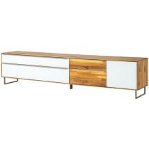 Lowboard Wildeiche 235x43x52 natur geölt / Glas weiß WIEN 106