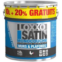 Loxxo - Peinture Acrylique Murs & Plafonds - Monocouche - Blanc Satin Couleur: Blanc - Conditionnement: 12l