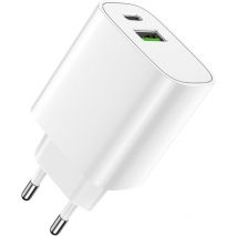 LS-04 20W Wandladegerät Handy-Ladegerät 1x usb qc 3.0 + 1x usb-c pd für Ihr Handy und Tablet Weiß