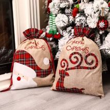 Lts Fafa - 2 paquets de sacs de Noël Santa, grands sacs de Noël en lin avec cordons de serrage pour emballage cadeau, 56 x 39 cm sac de rangement