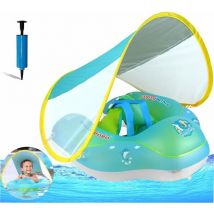 Bouee Bebe avec Parasol Amovible Bleu Siege Bébé Bouee Piscine Enfant de 6 à 36 Mois Nouveau Bouée de Natation Gonflable(L,diamètre intérieur 16CM)