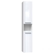 Hucoco - luana - Meuble salle de bain 2 portes - 31x30x174cm - Colonne rangement sdb Blanc brillant