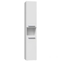 Hucoco - luana - Meuble salle de bain 2 portes - 31x30x174cm - Colonne rangement sdb Blanc mat