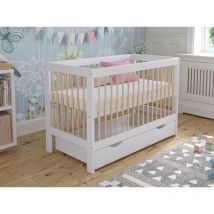 Love For Sleep - Luca Cot Bed 120x60cm with drawer (White/Pine) - White/Pine