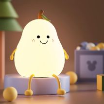 Luce notturna per bambini a forma di pera creativa con funzione timer, luce notturna per bambini a led a 7 colori, ricaricabile con usb, lampada da