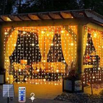 Luci A Stringa Solari, Luci A Tenda Solari Bianche Calde Aggiornate Con Telecomando, 300 Luci Da Giardino A Led Per Esterni, 8 Modalità, Impermeabili,