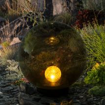 Luci solari a sfera per il giardino Luci solari da giardino a led rotonde Sfera solare a sfera 25 cm per esterno, vetro craquelé, 1x led bianco