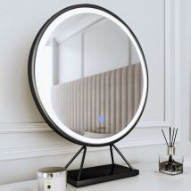 Carme Home - Lucia Large Black Frame Touch Sensor led Makeup Mirror with Lights - Black