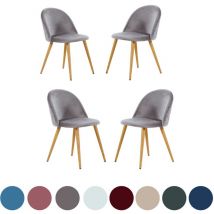 Set of 4 Lucia Velvet Dining Room Chairs - Modern Dining Chairs Upholstery Curved Back w/ Wooden Legs - Grey