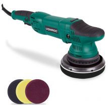 Lucidatrice eccentrica a doppia azione 1050W-150mm. Include 4 dischi per lucidatura, disco di supporto e sacca portautensili - Vonroc
