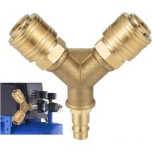Luftschlauchkompressor, 2-Wege-Druckluftanschluss mit 2 Anschlüssen, Druckluftanschluss 1/4 Gewindeschlauchanschluss, Messing-Druckluftverteiler,