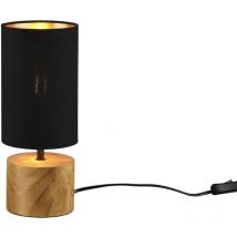 Lumetto Comodino Woody Rotondo Base Legno Paralume Nero Trio Lighting