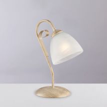 Belight - Lumetto in ferro laccato avorio con decorazione oro antico e diffusore in vetro diametro 13 alabastro bianco 1 luce H.30 - Ø23