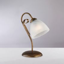 Belight - Lumetto in ferro laccato marrone con decorazione oro antico e diffusore in vetro diametro 13 alabastro bianco 1 luce H.30 - Ø23