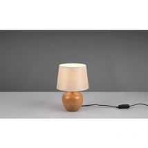 Lumetto Tavolo Luxor Base Effetto Legno Paralume Tessuto Beige Trio Lighting