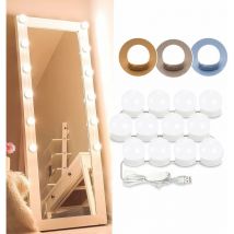 Lumière de Miroir, 12 Ampoules Hollywood Kit de Lumière led Dimmable Lampe pour Miroir Cosmétique Salle de Bain 3 Couleurs 10 Niveaux de Luminosité