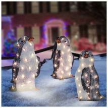 Lumiere De Pingouin De Noel 3Pcs 20Led Etanche Lumieres De Noel De Jardin Jaune Chaud Decor Interieures Et Exterieures
