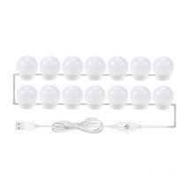 Lumière de remplissage 14 ampoules, viscose changement de trois couleurs coiffeuse maquillage, miroir LED dimmable USB,Lampe miroir USB pour