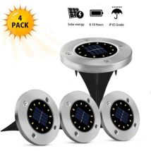 Lumière Solaire Extérieur 12 LEDs 4 pièces Lumières Solaires au Sol Lampes de Jardin Blanches Acier inoxydable étanche pour l'extérieur, jardin,