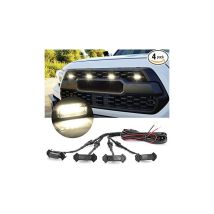 Lumières de calandre led (4 pièces, coque noire avec lumière blanche chaude) avec faisceau et fusible pour calandre avant Toyota Tacoma trd pro 2016