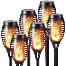Lumières solaires d'extérieur à flamme-paquet de 6 lumières décoratives solaires imperméables, lumières solaires à flamme clignotante pour la