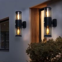 Luminaire extérieur, applique avec détecteur de mouvement, luminaire de jardin, luminaire de façade, spot haut et bas, acier inoxydable, fumée noire,