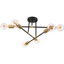 Norcks - Luminaire Plafonnier Intérieur Plafonnier Moderne Lampe De Plafond Rétro Vintage Noir, 6 Lumières Pour Cuisine Couloir Chambre Salon