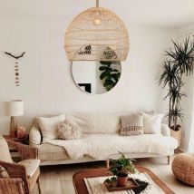 Luminaire Suspendu En Rotin Et Corde, Câblé Naturel, Pour Îlot De Cuisine D60 Cm X H60 Cm