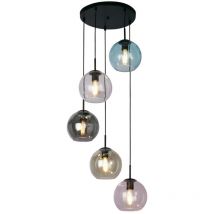 Licht-erlebnisse - Luminaire suspendu métal verre E27 d : 51 cm rond h : max. 120 cm abat-jour boule coloré noir design rétro