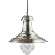 Searchlight - Fisherman - Luminaire suspendu à 1 ampoule dôme argent satiné, verre clair moyen, E27