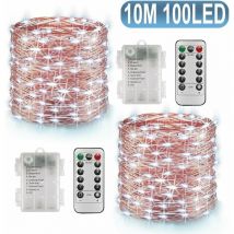 Lumières de Noël 10 mètres 100 lumières h guirlande lumineuse en fil de cuivre 8 modes 2 lumières blanches, adaptées aux vacances, aux fêtes et à la