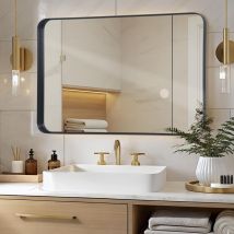 Wandspiegel 75 x 100 cm, modernes Design, goldfarbener Rahmen, für Bad, Schlafzimmer, Flur & Wohnzimmer, dekorativer Spiegel, schwarz - Lunamirror