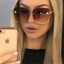 Lunettes de soleil carrées sans monture surdimensionnées pour femmes, lunettes de soleil dégradées pour hommes et femmes, petites lunettes abeilles,