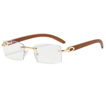 Lunettes de soleil rectangulaires sans monture Lunettes teintées sans monture Lunettes rectangulaires transparentes rétro pour hommes - Monture dorée