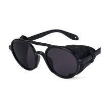 Lunettes de soleil rétro steampunk pour hommes en cuir noir
