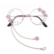 Lunettes Kawaii avec chaîne Sakura Star Wing Décoration Lolita Cosplay Accessoires Lunettes à monture ronde mignonnes Accessoires Jk