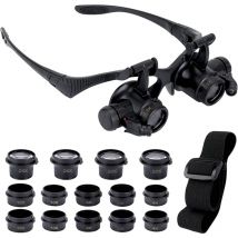 Beijiyi - Lunettes Loupe avec 2 Lumières led, 8 Lentilles Détachables, Loupe à Montage sur Tête, Lunettes Loupe Mains Libres pour Réparation,