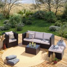 Salon de jardin résine tressée 5 places - Noir / Ecru - lunga 5