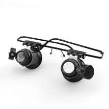 Langray - Lupenbrille, LED-Kopflupe, freihändiges Stirnband, LED-Brille, 20-fache Lupe, Uhrmacherlupe, Uhrenreparaturlupe, Doppelaugen-Schmucklupe,