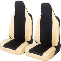 Lupex shop - Coppia coprisedili anteriori universali per C1, Made In Italy, tessuto policotone, poggiatesta integrato, Senza logo, Nero\Beige