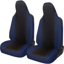 Lupex shop - Coppia coprisedili anteriori universali per C1, Made In Italy, tessuto policotone, poggiatesta integrato, Senza logo, Nero\Blu Scuro
