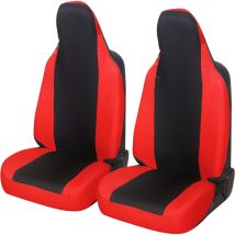 Lupex shop - Coppia coprisedili anteriori universali per C1, Made In Italy, tessuto policotone, poggiatesta integrato, Senza logo, Nero\Rosso