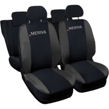 Lupex shop - Coprisedili Auto Compatibili per Meriva, Made In Italy, set anteriori e posteriori, copri poggiatesta incluso, tessuto poliestere, Nero