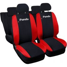 Lupex shop - Coprisedili Auto Compatibili per Panda 2a e 3a serie, Made In Italy, anteriori, e posteriori 60/40, tessuto poliestere - Nero/Rosso